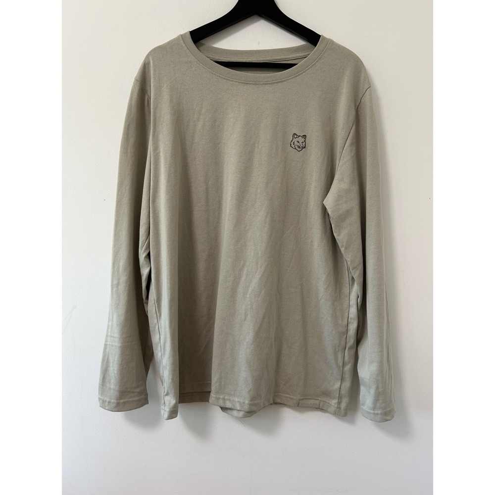 Maison Kitsune x EVA Air Mens Large Long Sleeve T-Shirt Sage Green Fox Logo L